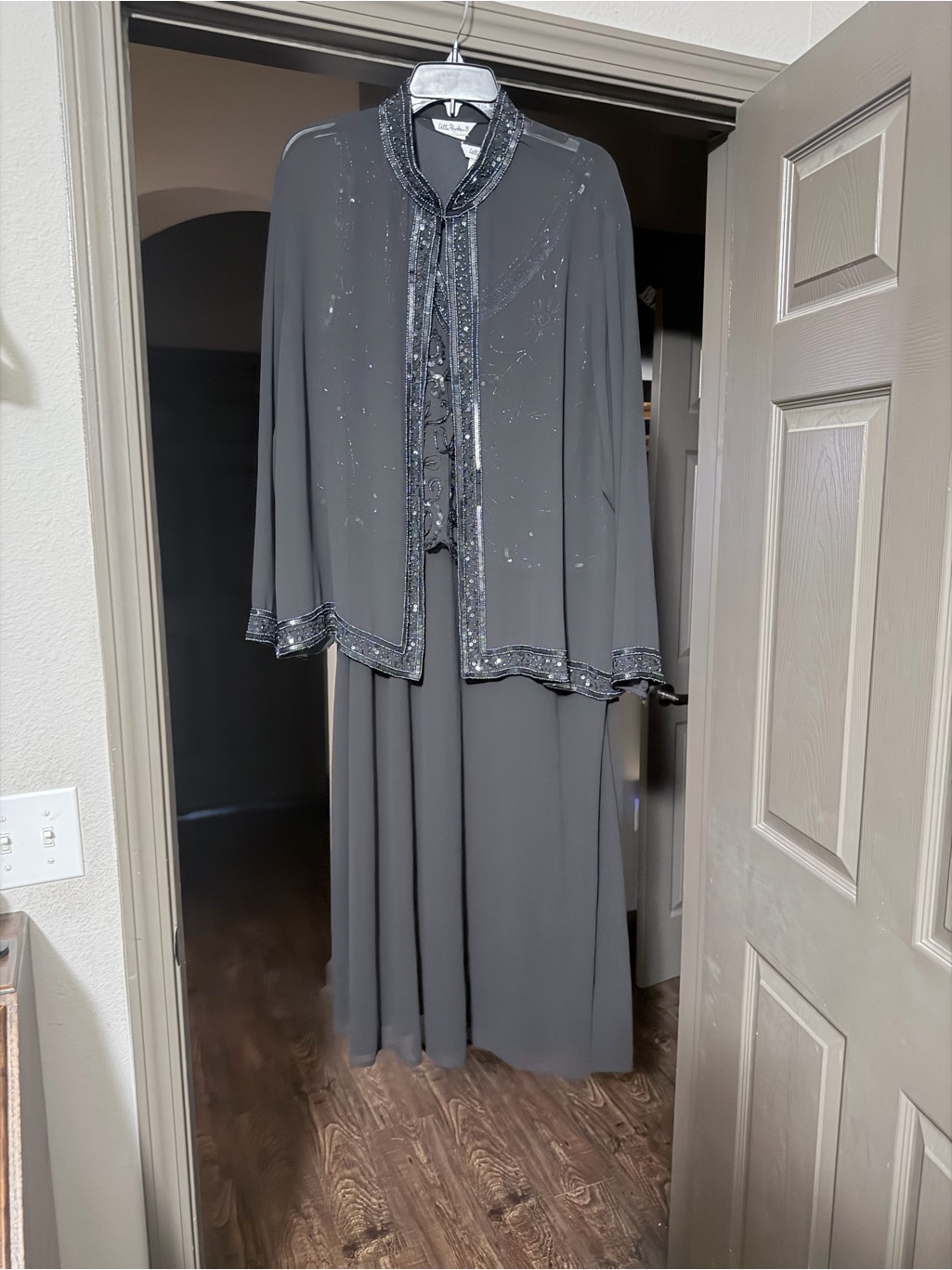 Embellished Evening Jacket And Dress Set - Black